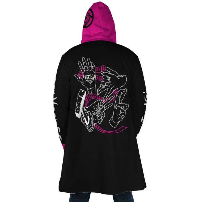 Pink Gojo JK AOP Hooded Cloak Coat BACK Mockup - Jujutsu Kaisen Store