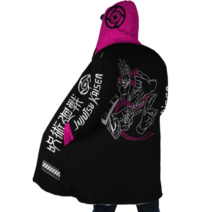 Pink Gojo JK AOP Hooded Cloak Coat SIDE Mockup - Jujutsu Kaisen Store