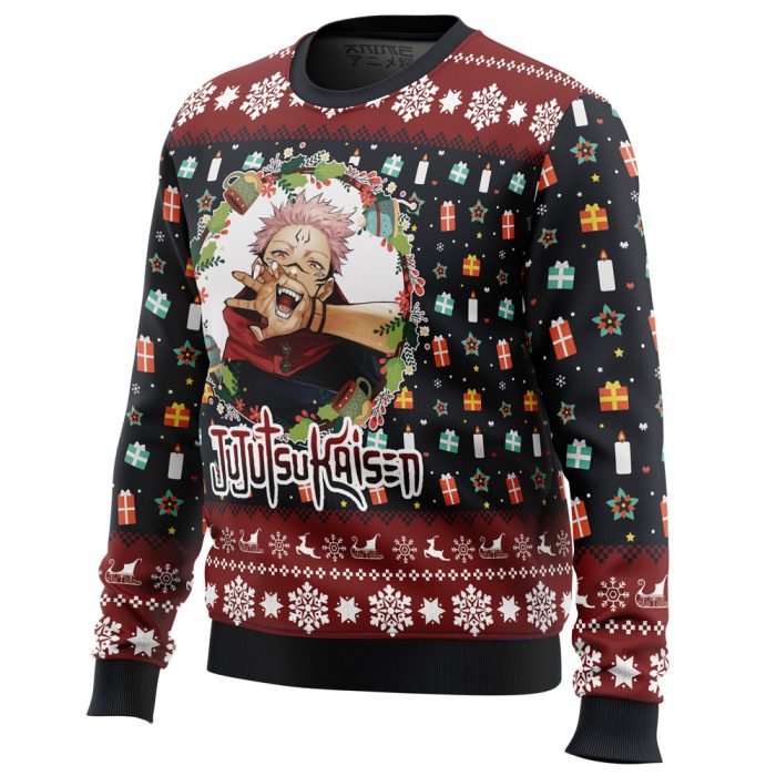 Sukuna Christmas Jujutsu Kaisen men sweatshirt SIDE FRONT mockup - Jujutsu Kaisen Store