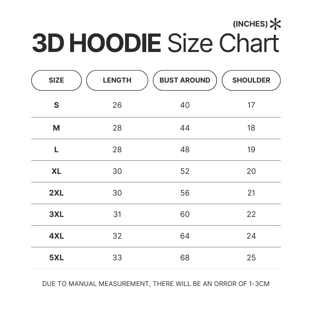 3D Hoodie Size Chart - Jujutsu Kaisen Store