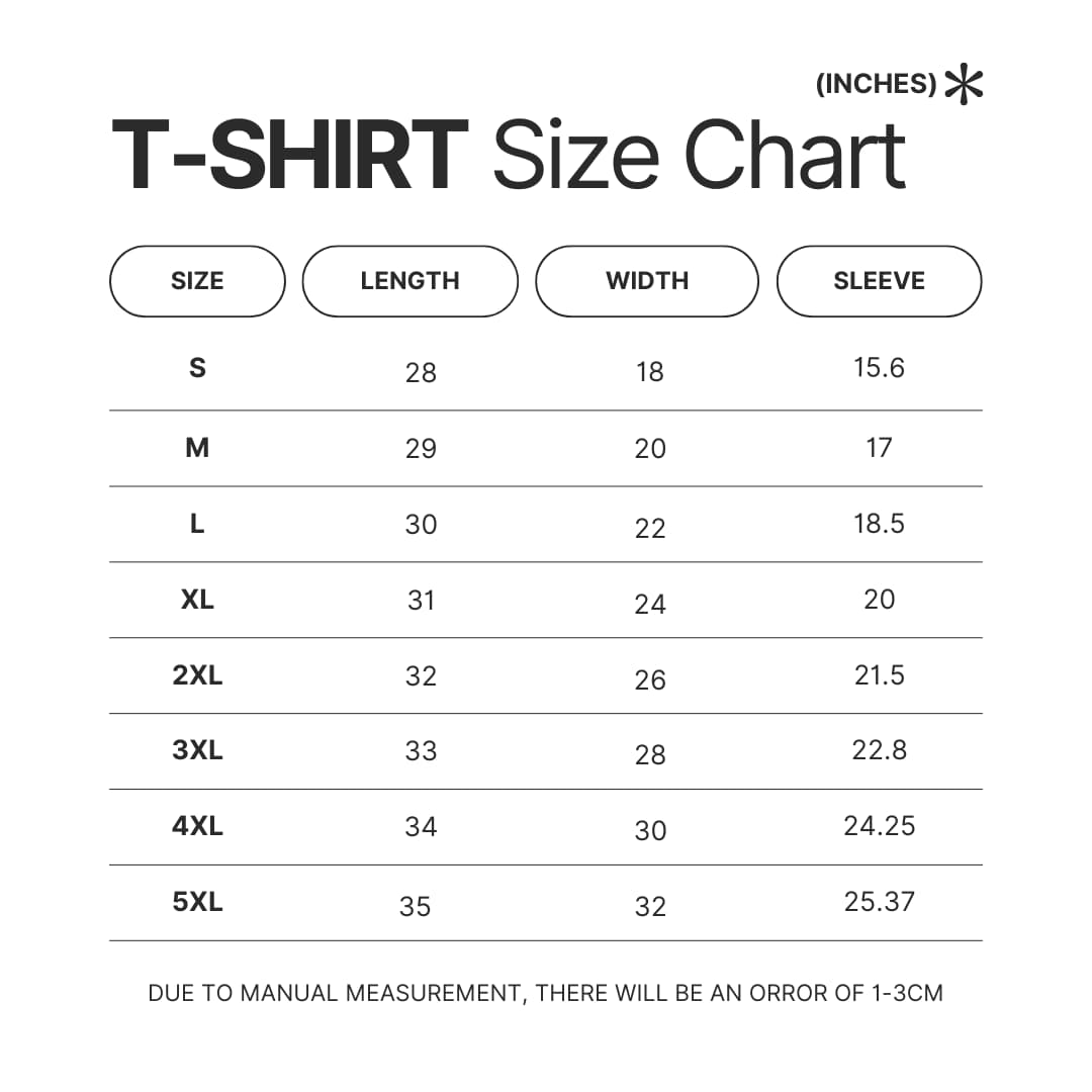 3D T shirt Size Chart - Jujutsu Kaisen Store