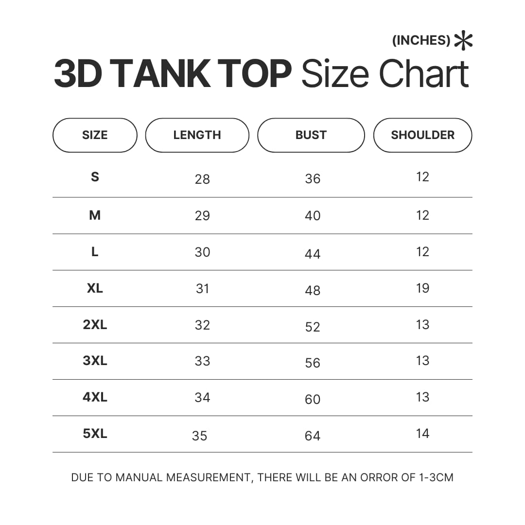 3D Tank Top Size Chart - Jujutsu Kaisen Store