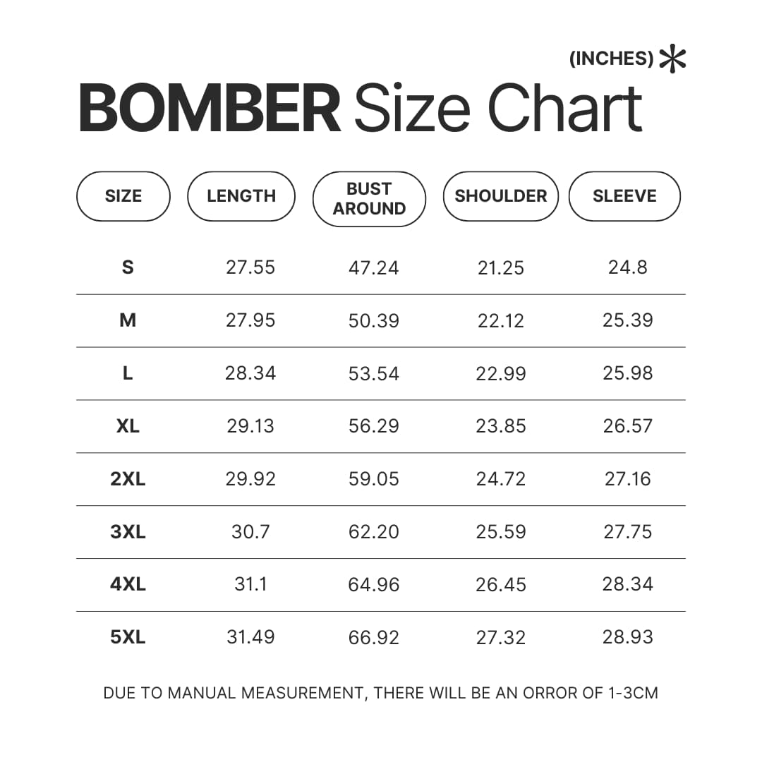 Bomber Size Chart - Jujutsu Kaisen Store