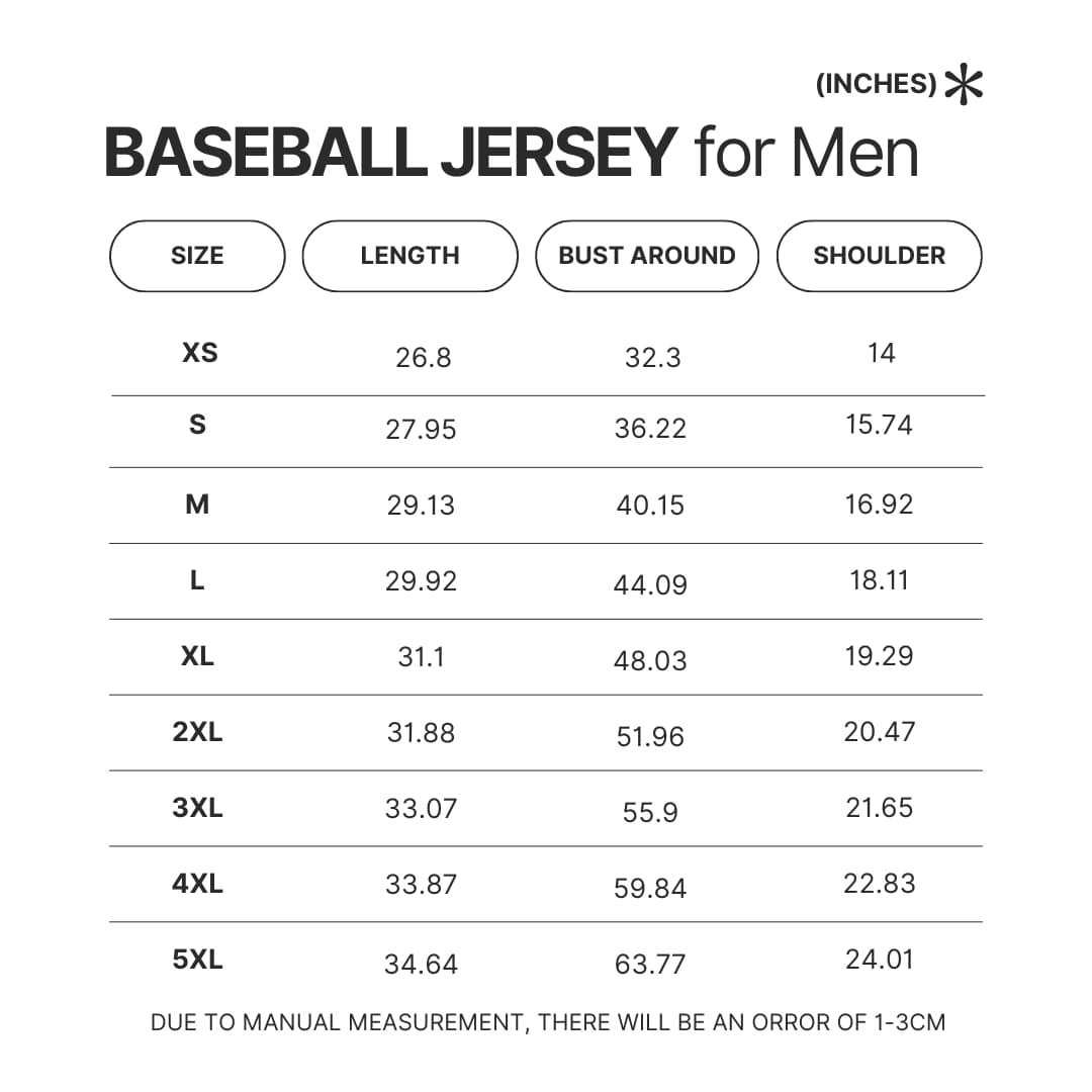 Baseball Jersey Size Chart - Jujutsu Kaisen Store