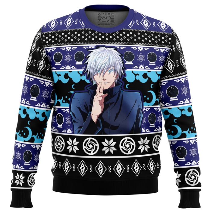 Satoru Gojo Domain Expansion JK Ugly Christmas Sweater FRONT mockup - Jujutsu Kaisen Store