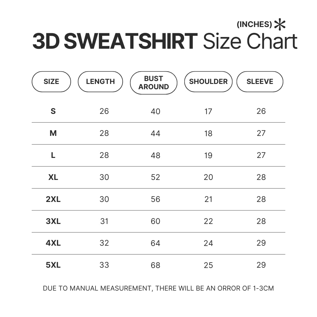 3D Sweatshirt Size Chart 2 - Jujutsu Kaisen Store