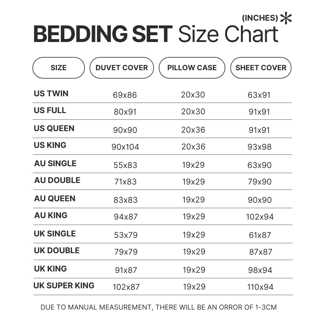 Bedding Set Size Chart - Jujutsu Kaisen Store