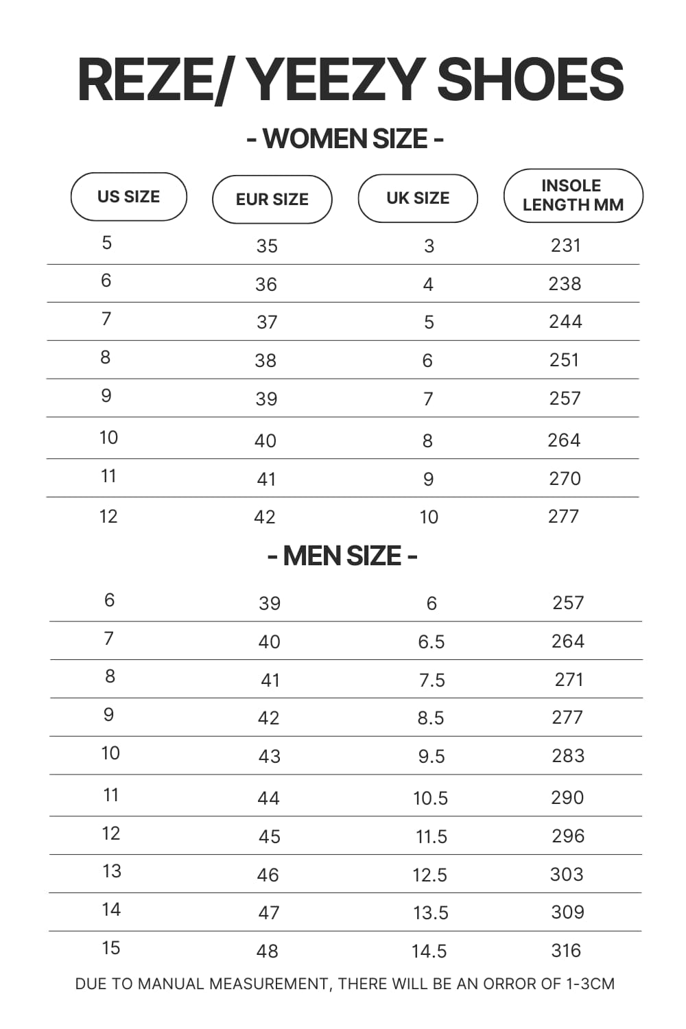 Reze Yeezy Shoes Size Chart 1 1 - Jujutsu Kaisen Store